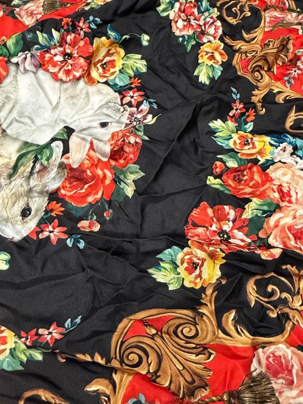 Dolce & Gabbana Black & Red Floral Baroque Silk Scarf - Picture 4 of 7